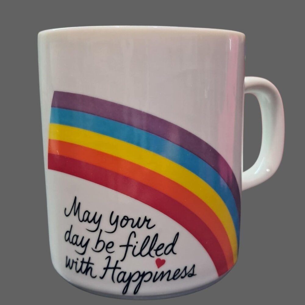 Avon Mug Easter 1984 Rainbow Quote “May Your Day Be Filled With Happiness"